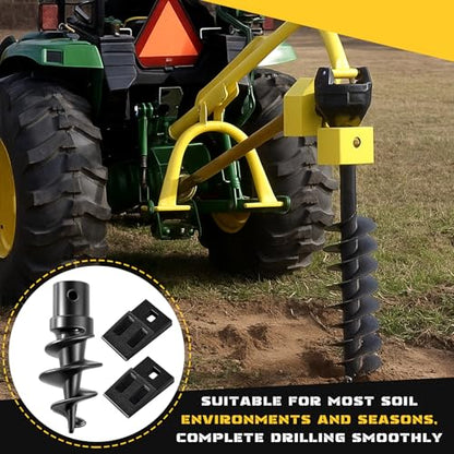 Hicarer Bolt on Spiral Point Auger Pilot Tip and 2 Pcs 3 Point Auger Cutting Edge Square Hole Replacement Teeth with Hardware for Most Heavy Duty 6" to 24" 3 Tooth Post Hole Diggers
