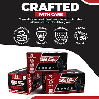 Industrial Nitrile Gloves – Heavy Duty Latex & Powder Free Disposable Gloves with Diamond Texture - color: Black, size: Small (Pack of 50)