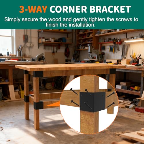 8 Pack Workbench Brackets Kits, 3-Way Right Angle Corner Braces