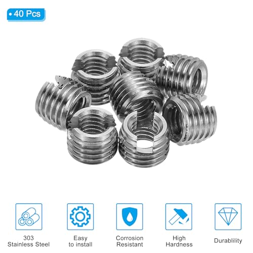 PATIKIL Self-Tapping Threaded Inserts, 40 Pcs M5 x M8 x 6mm 303 Stainless Steel Thread Adapter Reducer Slotted Screw Repair Inserts Nuts Sleeve - size: M5 x M8 x 6mm