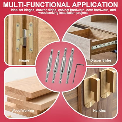 4pcs Self Centering Drill Bit Set, Hinge Drill Bits - 5/64", 7/64", 9/64", 11/64" - size: 5/64, 7/64, 9/64, 11/64