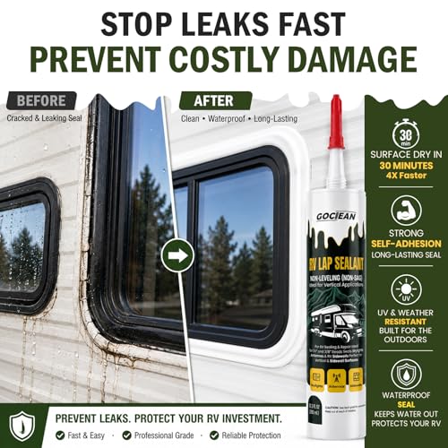 Non-Leveling RV Roof Sealant, Lap Sealant for RV Roofs, Windows, Skylight, Non-Sag RV Roof Sealant, Waterproof White RV Sealant, RV Caulking Sealant for Vertical Surface Leak Repair - color: White