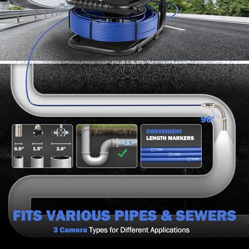 ZELCAN Sewer Camera, Drain Camera 66FT with 4.3 in. LCD Screen, Waterproof IP68 Borescope Plumbing with 12 LED Lights with 5300mAh Battery DVR Recorder, Included 32GB Card - size: 4.3 in./66 ft.