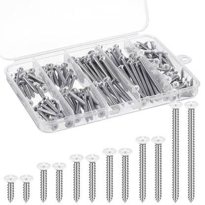 150PCS White Head Screws #6 White Screws for 2.8mm-3.0mm Holes,2”,1-1/2”,1-1/4”,1”,3/4”,1/2” Size Wood Screws Assortment Kit for Shutters,Book Shelf,Wall Plate,Shiplap,Blank Plates