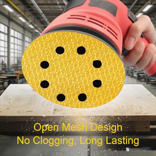 110Pcs 5 Inch Hook and Loop Sanding Discs | 8-Hole Dust-Free, 220 Grits Yellow Diamond | 135G Latex Backing | for Wood/Metal/Auto