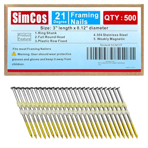 304 Stainless Steel 21 Degree 3 Inch Framing Nails,500-Pack - size: 3"-- 500 pcs
