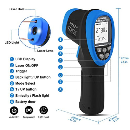 BTMETER BT-1500 High Temp Infrared Thermometer Gun, -58°F to 2732°F Range - color: Infrared Thermometer BT-1500 Blue