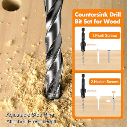 Countersink Drill Bit Set, 5PCS HSS Tapered Drill Bits for Woodworking