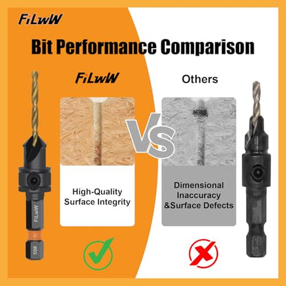 Countersink Drill Bit Set, 12 PCS Adjustable Counter Sink Drill Bit, #4, #6, #8, #10, #12, Magnetic Extension bit Holder for Wood