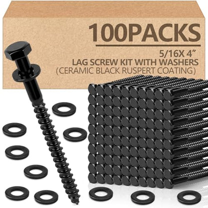 Tandefio 100 Pack 5/16''X 4'' Lag Bolts Screw with Washer Galvanized, Black - size: 5/16''x 4''