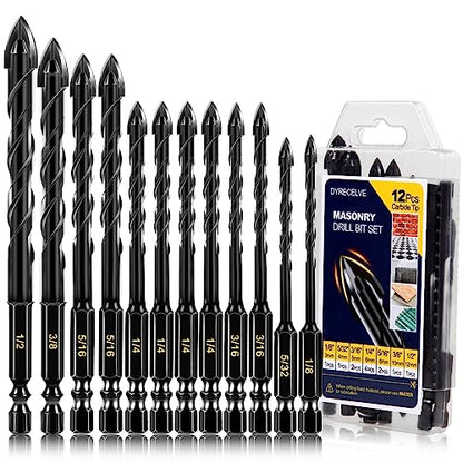 DYRECELVE 12-Piece Masonry Drill Bit Set, Concrete Bits, Carbide Cross Tip - style: Concrete Drill Bit (Carbide Cross Tips)