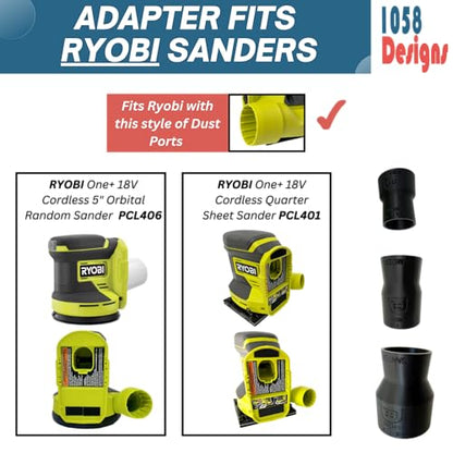 Sander Vacuum Adapter for Ryobi ONE+ 18-Volt Cordless Sanders PCL406 5" Orbital Random PCL401 PCL401B Quarter Sheet Sanders - Shop Vac Attachment for Dust Collection (2-1/2") by 1058 Designs - style: 2-1/2"