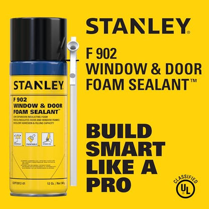 Stanley F902 Window & Door Foam Sealant (12x12 Oz.) – Low Expansion Polyurethane Insulating Spray Foam | Gaps and Cracks Filler for Window & Door Frames, Waterproof Sealant with Straw | 12 Oz. 12 Pack - size: 12 Pack