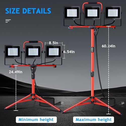 Juyace 2 Pack 150W LED Work Light with Tripod Stand,Dual Head Flood Light