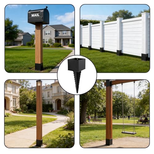1Pcs 17" Fence Post Anchor Ground Spike|Black Powder-Coated| 6"x6" - size: 6"x 6"