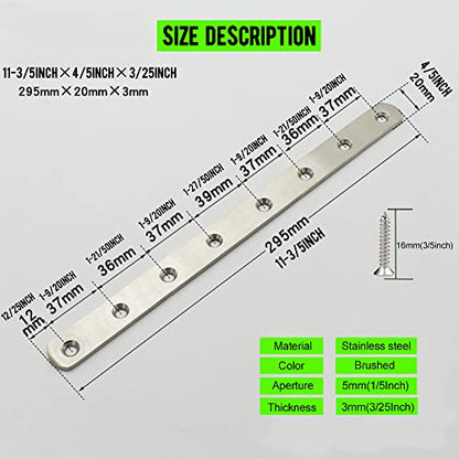 12" Flat Mending Plate 6Pcs Flat Straight Braces Stainless Steel Straight Brackets, Repair Fixing Bracket Connector, Mending Joining Plates with Screws, Silver - style: 6Pcs