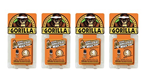 Gorilla Minis, Original Waterproof Polyurethane Glue, Four 3 gram Tubes, Brown, (Pack of 4)