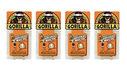 Gorilla Minis, Original Waterproof Polyurethane Glue, Four 3 gram Tubes, Brown, (Pack of 4)