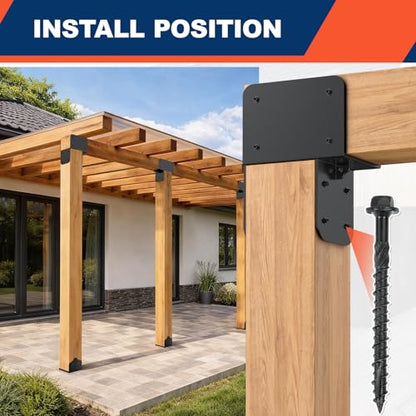 4x6 Stainless Steel Pergola Brackets, Heavy Duty Post Cap Tie Bracket 4Pcs - size: 6x6 4pcs, style: End