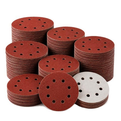 300PCS 5" Hook & Loop Sanding Discs, 8 Hole, P40-P400 Assorted