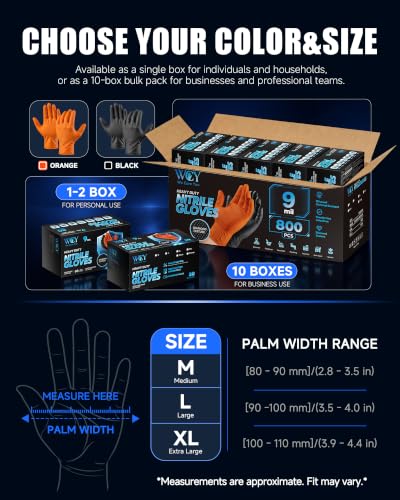 wcy 9 Mil Heavy Duty Disposable Nitrile Gloves, Black XLarge, Diamond Grip - color: Black-80, size: X-Large