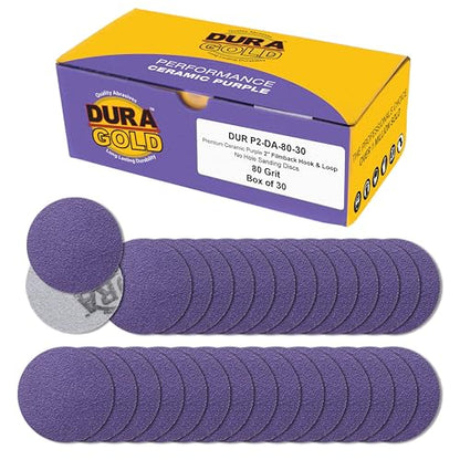 Dura-Gold Premium 80 Grit 2" Purple Film Ceramic Sanding Discs, Box of 30 - style: 80 Grit