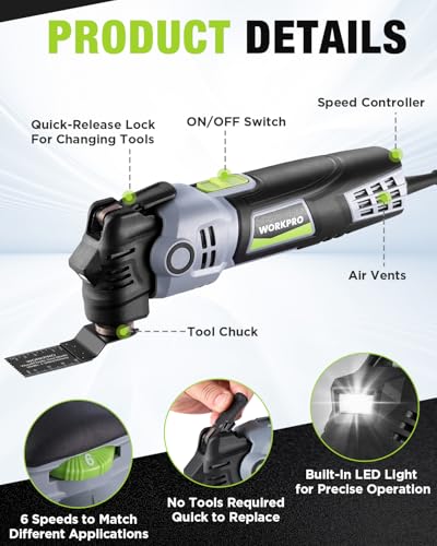WORKPRO 400W Corded Oscillating Multi-Tool Kit - size: Corded 400 W