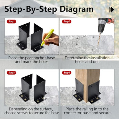 4 Pcs Deck Post Base Bracket,4x4, 4x6, 6x6, 8x8 Adjustable Base Bracket - color: 4x4(4 PACK)