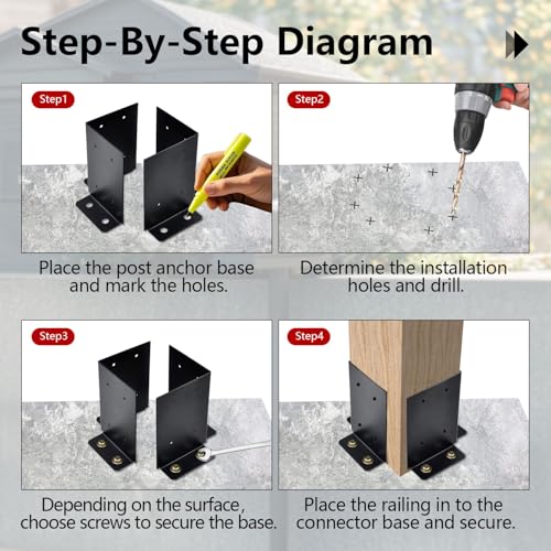 4 Pcs Deck Post Base Bracket,4x4, 4x6, 6x6, 8x8 Adjustable Base Bracket - color: 4x4(4 PACK)