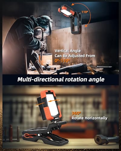 Rechargeable Work Light with Clamp,Foldable Magnetic Work Light,360° Rotate - color: Orange