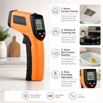 Infrared Thermometer Gun, Non-Contact Digital Surface Temperature Tester with LCD Display, 58F to 752F for HVAC, Cooking, Automotive, Equipment & Industrial Inspection