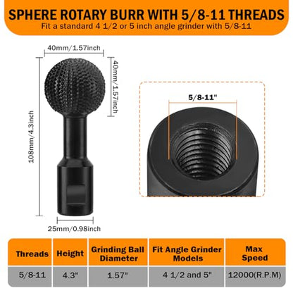 Sphere Rotary Burr,Wood Carving Tools with 5/8-11 Threads - style: 1 PACK
