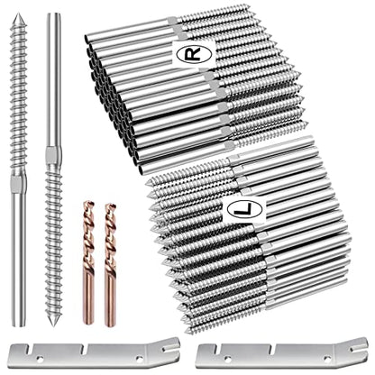BLIKA 100 Pack 1/8" Cable Railing Kit Right&Left Swage Lag Screws - color: Silver