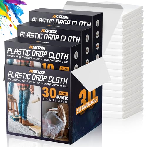 Axgatoxe 12 x 9 Ft Plastic Drop Cloths for Painting (30-Pack) - size: 30-Pack