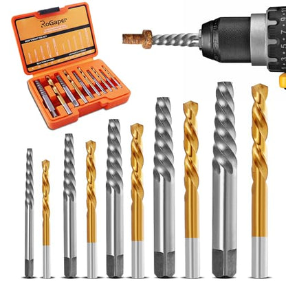 Screw Extractor and Left Hand Drill Bits Set, Bolt Remover Reverse Cobalt HSS Steel Drill Bit for Rounded-Off, Damaged Bolts, Screws&Studs Removal Tool - style: Screw Extractor 10PCS