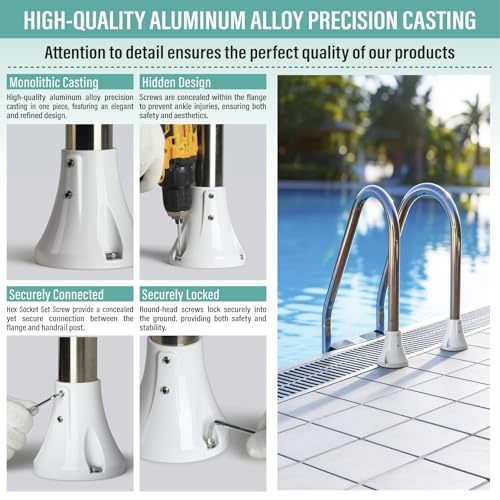 1 7/8" Pool Ladder Flange, Cast Aluminum Pool Deck Anchor Flange, 2 Pack - size: 1 7/8''