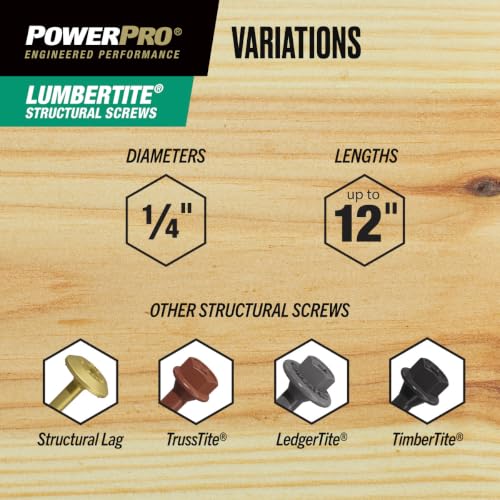 Power Pro LumberTite Structural Screws, 1/4in x 6in, 250 Pieces, Black - size: 1/4 inch x 6 inch, style: 250pc