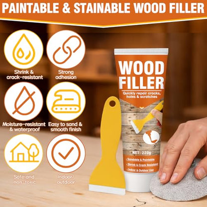 Wood Repair Kit, 7.76 oz Paintable Wood Filler Putty for Furniture DIY