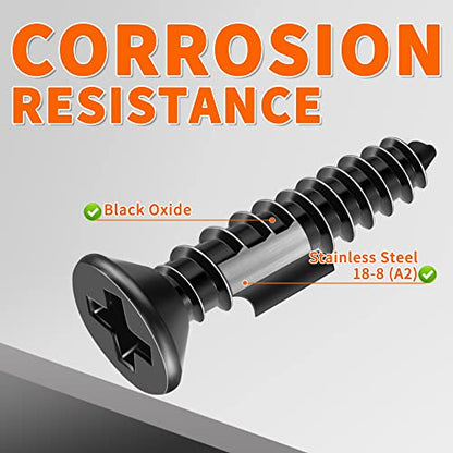 100 PCS #4 X 1/2 inch Stainless Steel 18-8 (A2) Wood Screws, Black Coated Flat Head Phillips Full Threaded 0.47" Length Small Screw by TPOHH - size: #4 X 1/2 inch