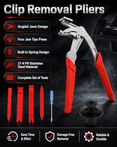Car Clip Pliers Removal Tool Kit, Automotive Trim Removal Tools with Panel Pry Set, Fastener Clip Remover, 8mm Expansion Screws, Screwdriver, Interior Door Panel Repair Tool Kit