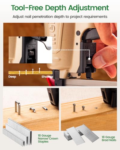 meite 18 Gauge 2-in-1 Staple Gun, Pneumatic Brad Nailer and Stapler