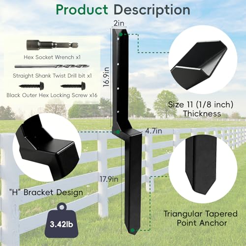 2 Pack Fence Post Repair Kits with Strong One-Piece Steel Anchor & Stakes - color: Black-2pack