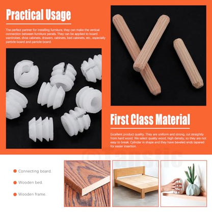 Tanstic 270Pcs 3 in 1 Furniture Connecting Hardware Connectors Kit, Furniture Cam Lock Fasteners Including Cam Lock Fittings with Dowel, Pre-Inserted Nut, Wood Dowel Pins Furniture Crib Screws