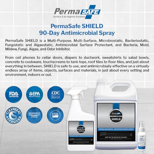 PermaSafe SHIELD 90-Day Antimicrobial Surface Protectant Spray | Long-Lasting, Multi-Surface Protection Against Growth & Spread of Bacteria, Mold, Mildew, Fungi & Algae | Indoor & Outdoor Use - 1 Gal - size: 128 Fl Oz (Pack of 1)
