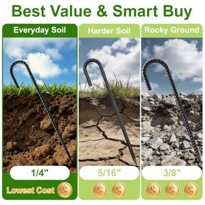 AAGUT Rebar Stakes 12 Inch J Hook, Premium Anti-Rust Tent Stakes for Canopy - color: Black J-12 Inch-Φ1/4", size: 16pcs
