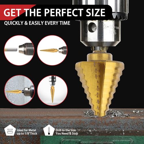 6Pcs(1/8"-1-3/8") HSS Step Drill Bit Set - size: 6pcs