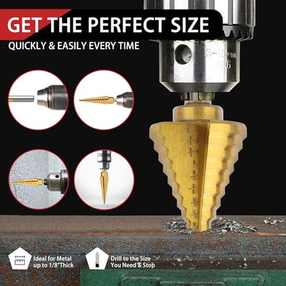 6Pcs(1/8"-1-3/8") HSS Step Drill Bit Set - size: 6pcs