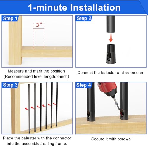 50 Pcs Baluster Connectors for 3/4" OD Round Balusters, Easy to Install Staircase Baluster Shoes with Screws, Durable Railing Connectors for Hollow Deck Balusters, Ideal for Railings Repair BC50 - size: Level Rail