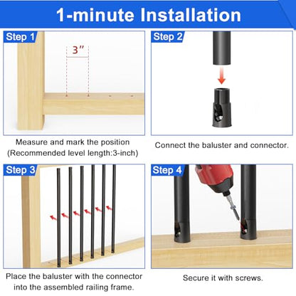 50 Pcs Baluster Connectors for 3/4" OD Round Balusters, Easy to Install Staircase Baluster Shoes with Screws, Durable Railing Connectors for Hollow Deck Balusters, Ideal for Railings Repair BC50 - size: Level Rail