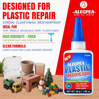 ALECPEA Super Glue for Plastic 30g, Thick Plastic Adhesive with 3 Droppers - color: Plastic Glue